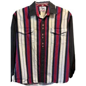 Roper Sport VTG Men’s L Red Striped Long Sleeve Pearl Snap Cotton Western Shirt